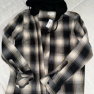 GAP Monochrome Plaid Hoodie Shirt